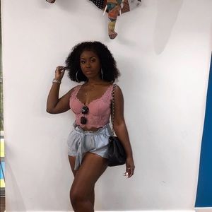 Pink lace bralette shirt